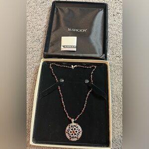 Vintage Suspicion Sterling Silver Round Flower Pendant Necklace Red Purple New